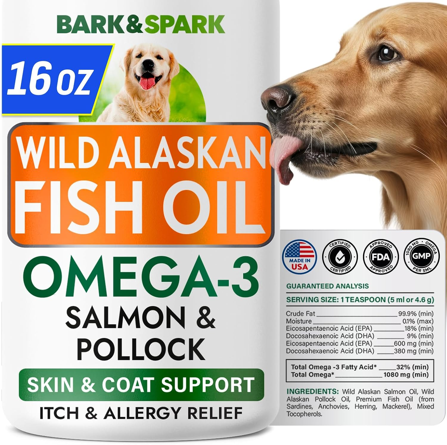 Omega 3 Fish Oil for Dogs – Wild Alaskan Salmon & Pollock Oil Supplement