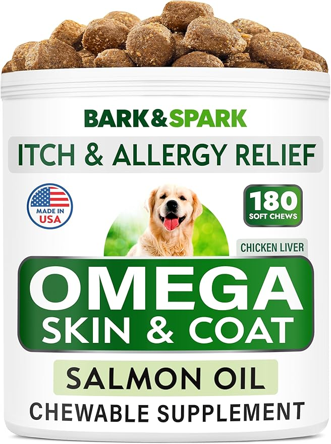 Omega 3 Fish Oil Chews for Dogs – 180 Salmon Oil Treats for Skin, Coat, and Joint Health