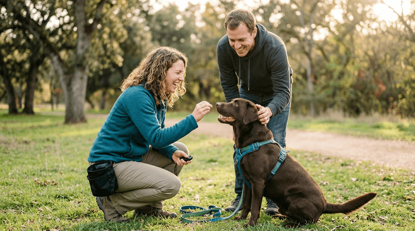 Training session strengthening bond between labrador and owner