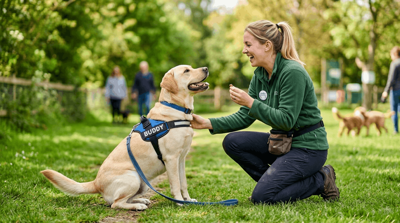 Positive reinforcement for Labradors featuring reward-based training with treats and praise for good behavior.