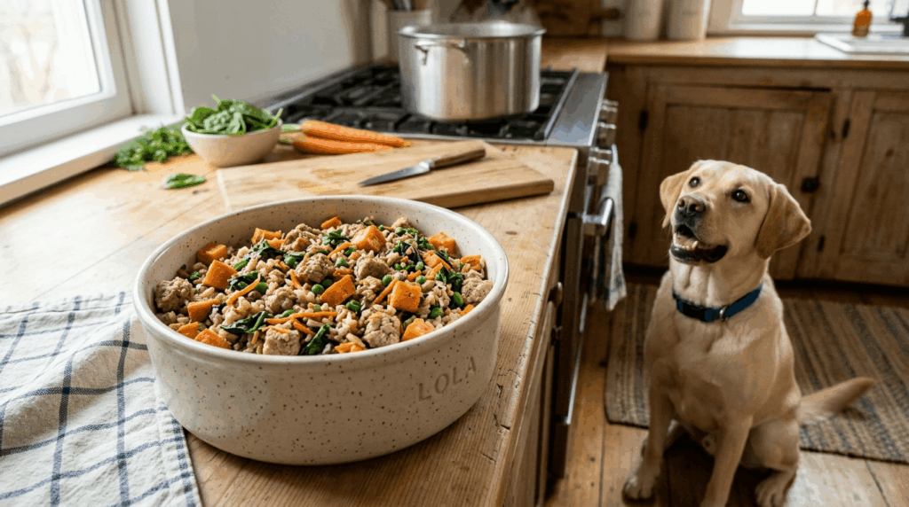 Homemade Labrador food featuring fresh DIY dog meals with natural wholesome ingredients.