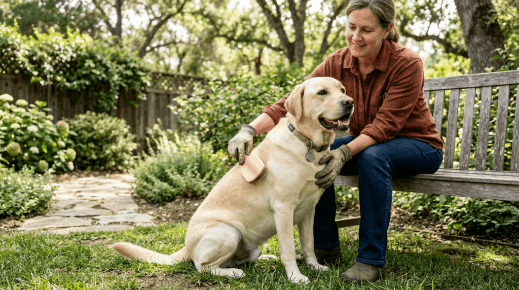 Natural Labrador grooming using gentle brushing and natural grooming products