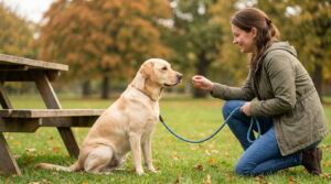 Good Labrador behavior with well-mannered obedient dog and positive training